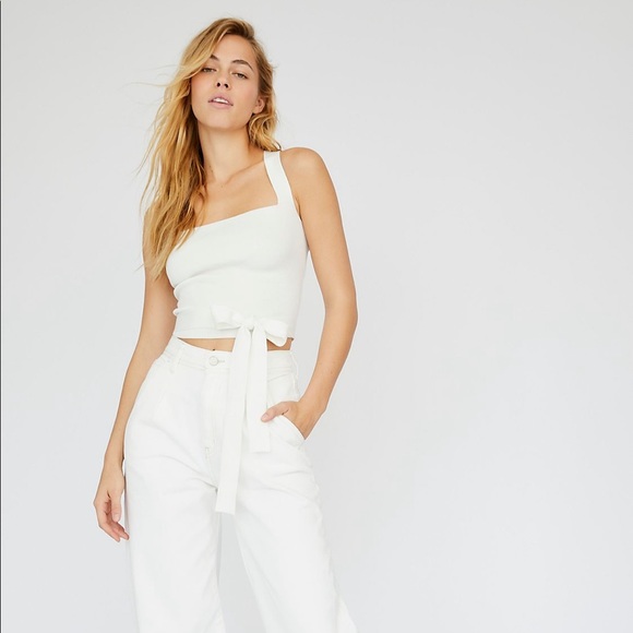 Free People Tops - Free People Ivory Knit Crop Top With Lace Up Back